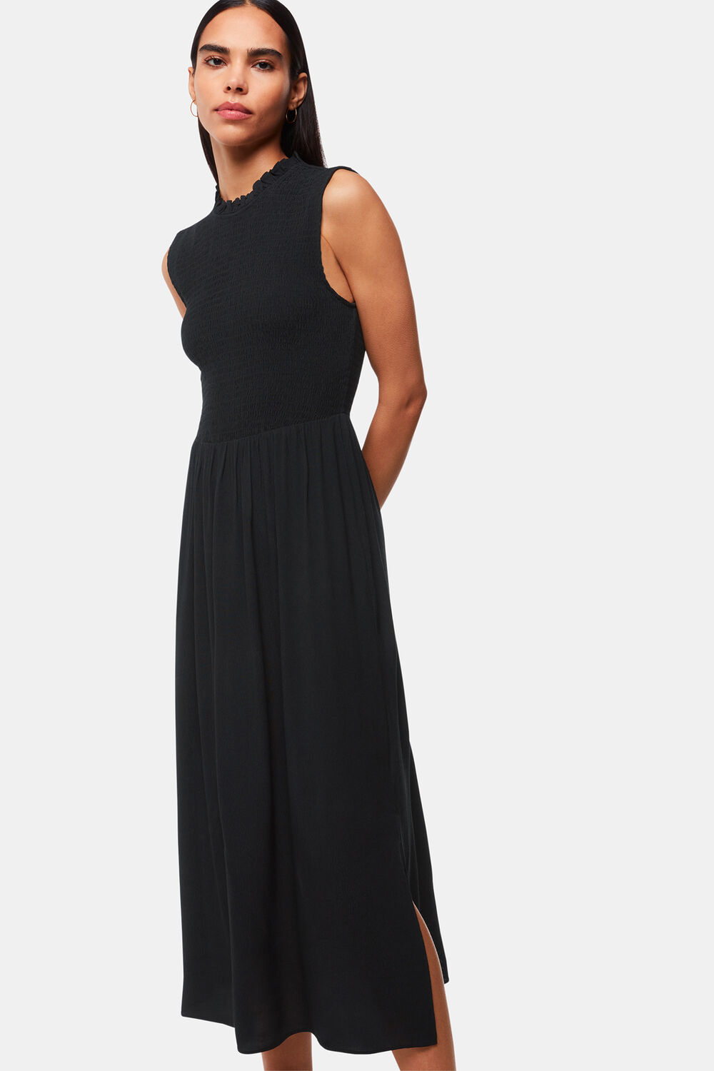 Black Heidi Shirred Bodice Dress
